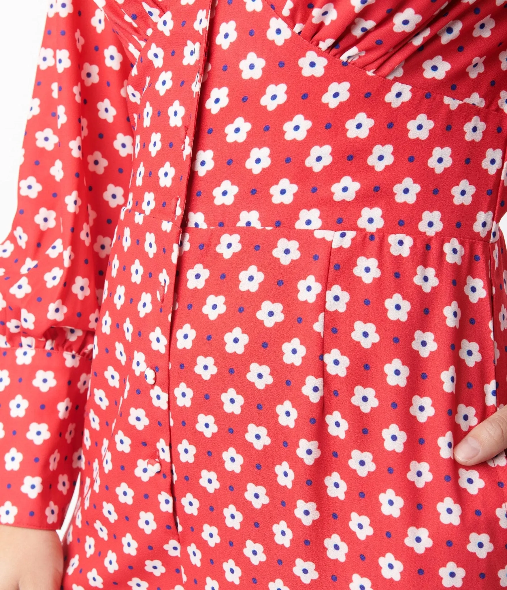 1970s Red & Hawana Floral Print Jumpsuit