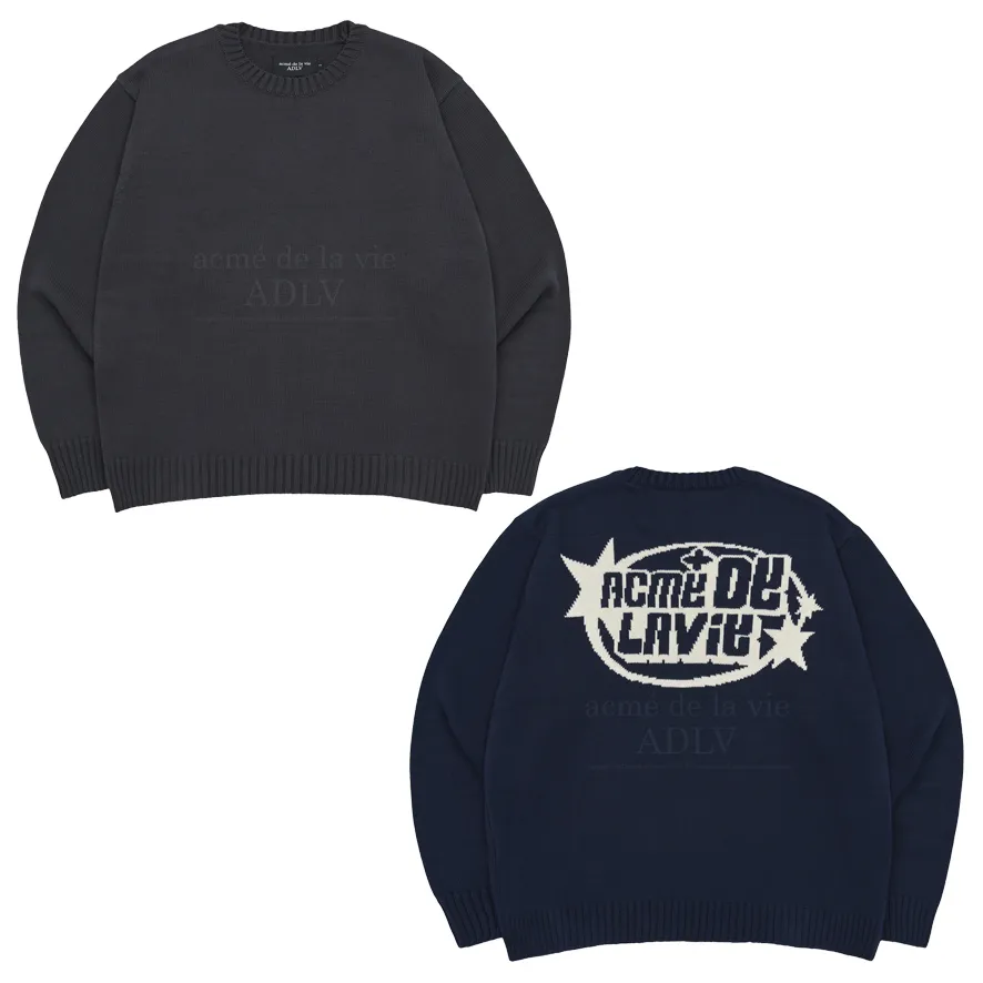 acme de la vie  |Unisex Street Style Long Sleeves Plain Cotton Logo Sweaters