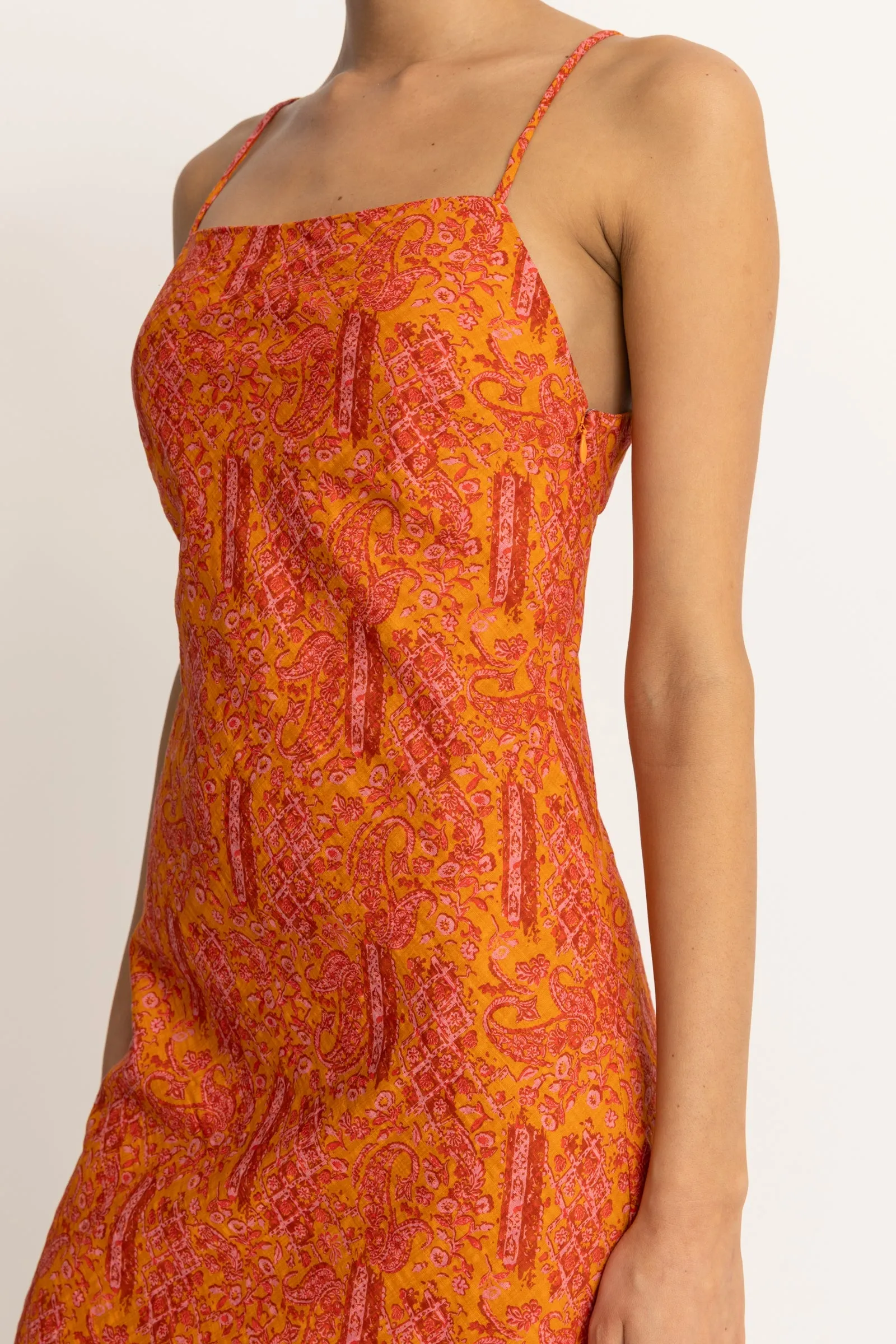 Adia Paisley Bias Cut Midi Dress Orange