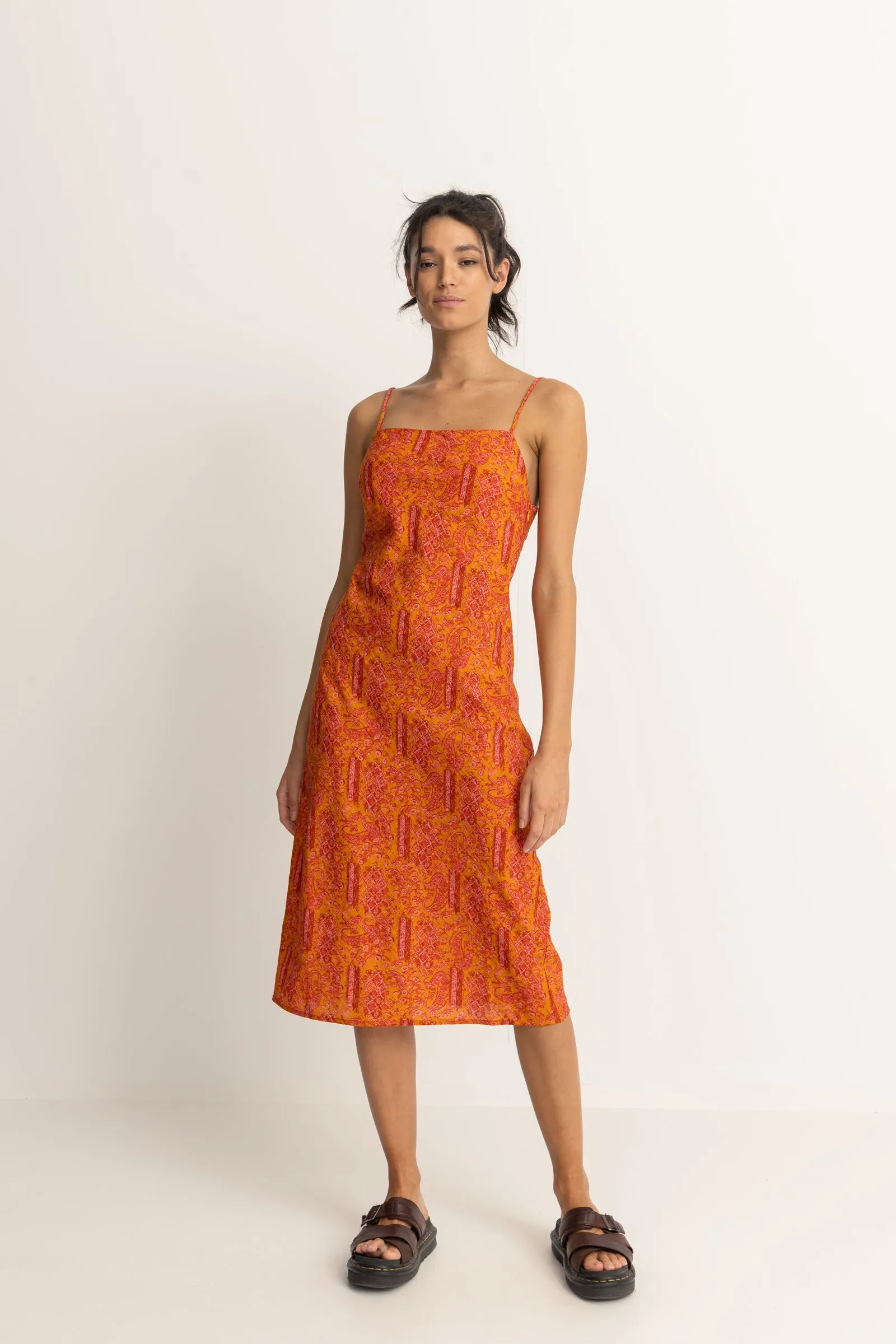 Adia Paisley Bias Cut Midi Dress Orange