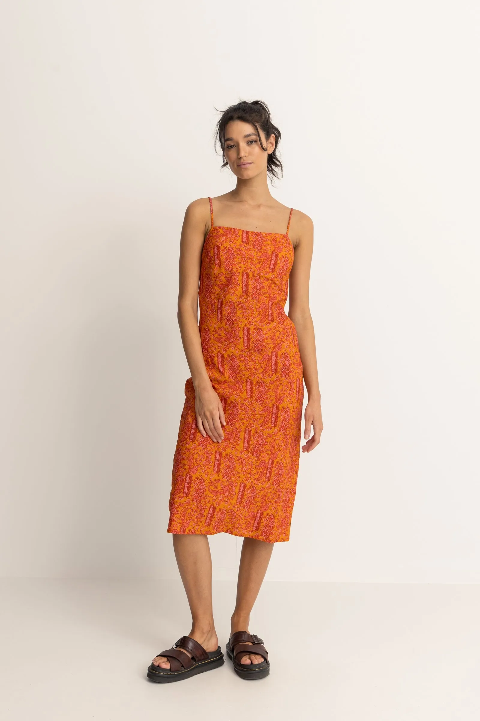 Adia Paisley Bias Cut Midi Dress Orange