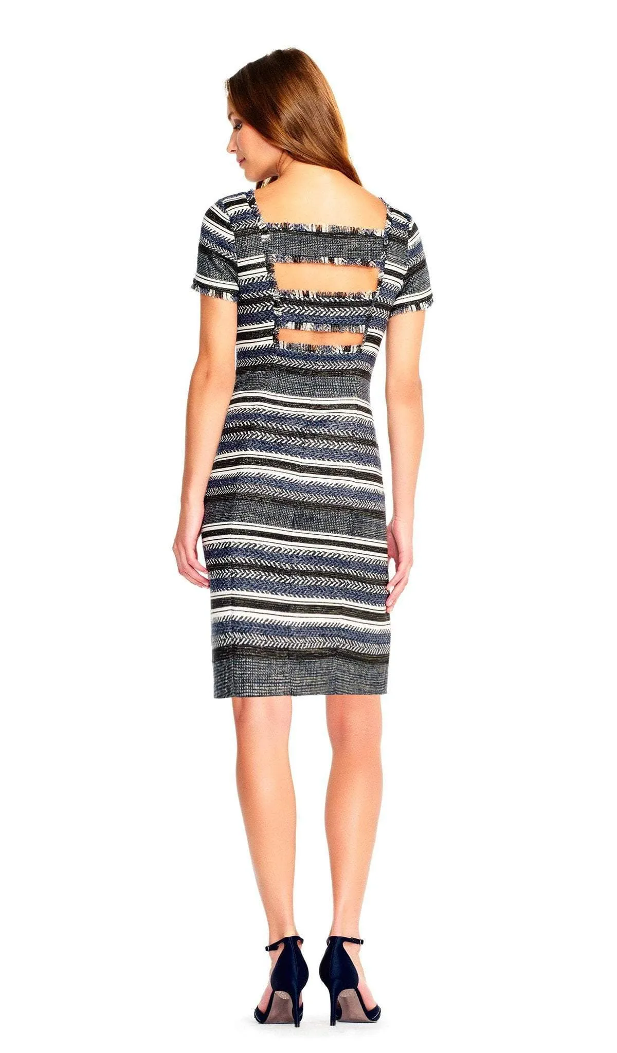 Adrianna Papell - AP1D101468 Stripe Patterned Sheath Dress With Cutout