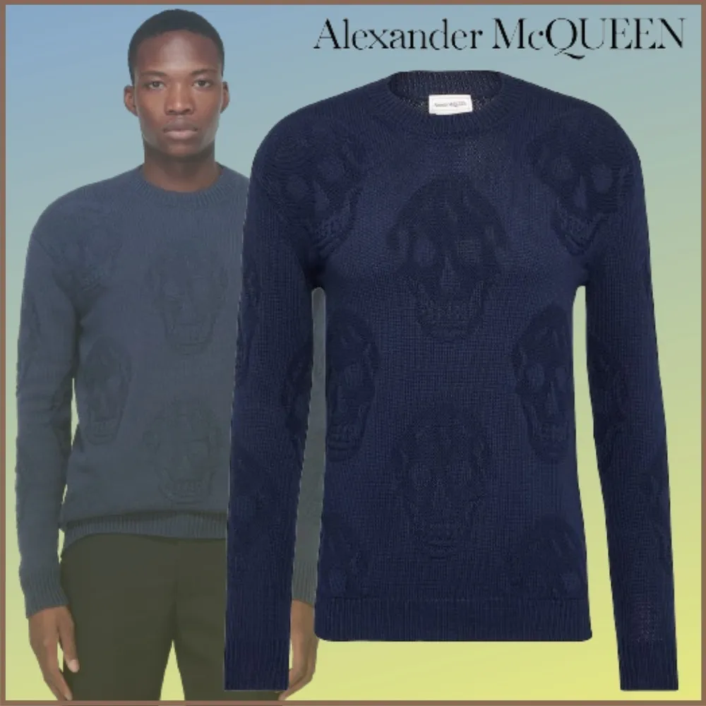 alexander mcqueen  |Street Style U-Neck Long Sleeves Cotton Sweaters