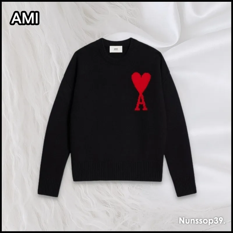 AMI PARIS  |Wool Street Style Long Sleeves Plain Oversized Logo