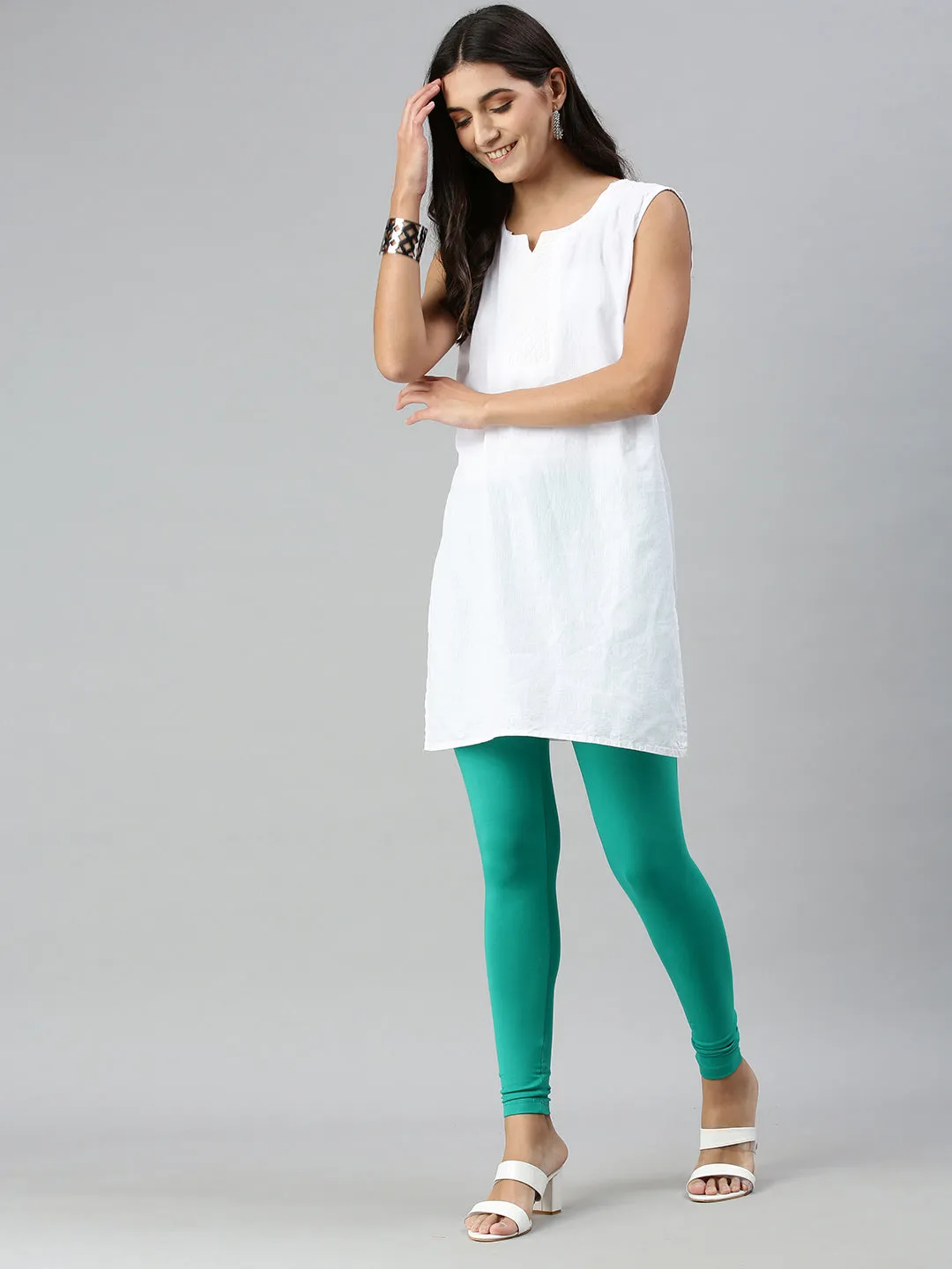 Ankle Length Leggings Cotton-Emerald Green