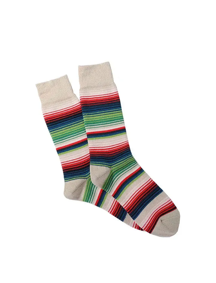 Anonymous Ism Sarape Stripes Crew Socks Beige