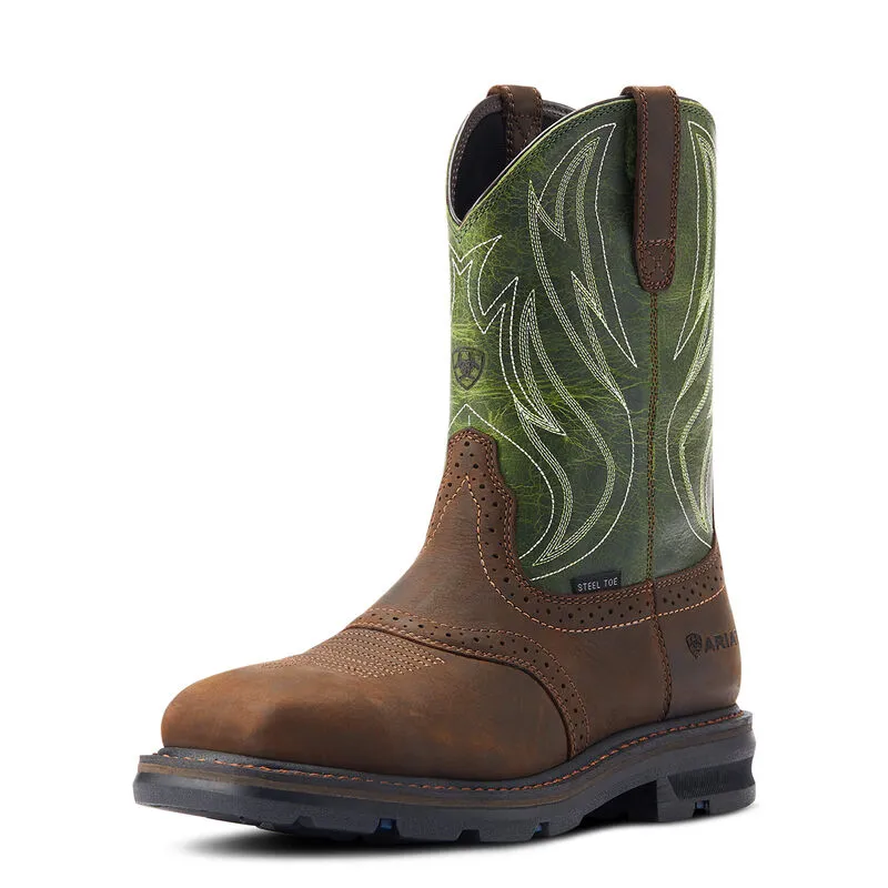 Ariat Men's 10 Sierra Shock Shield Steel Toe Work Boot - Dark Brown/Grass Green 10042541