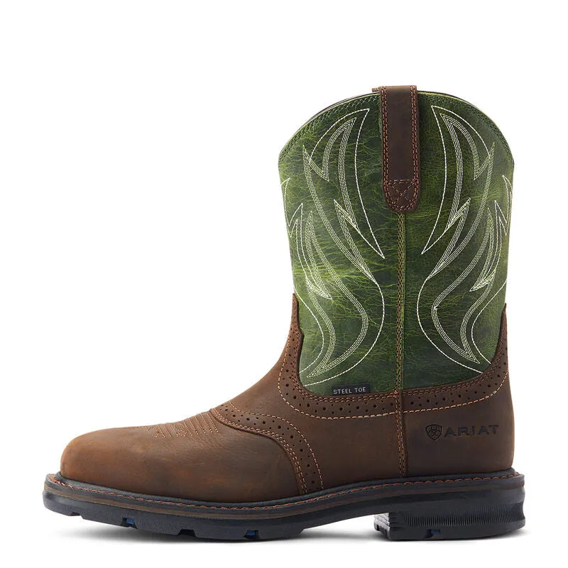 Ariat Men's 10 Sierra Shock Shield Steel Toe Work Boot - Dark Brown/Grass Green 10042541