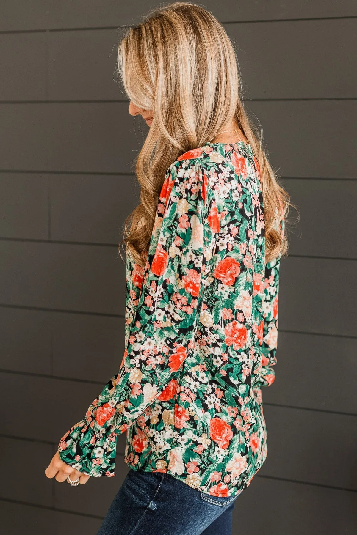 Beautiful Soul Floral Blouse- Black & Green