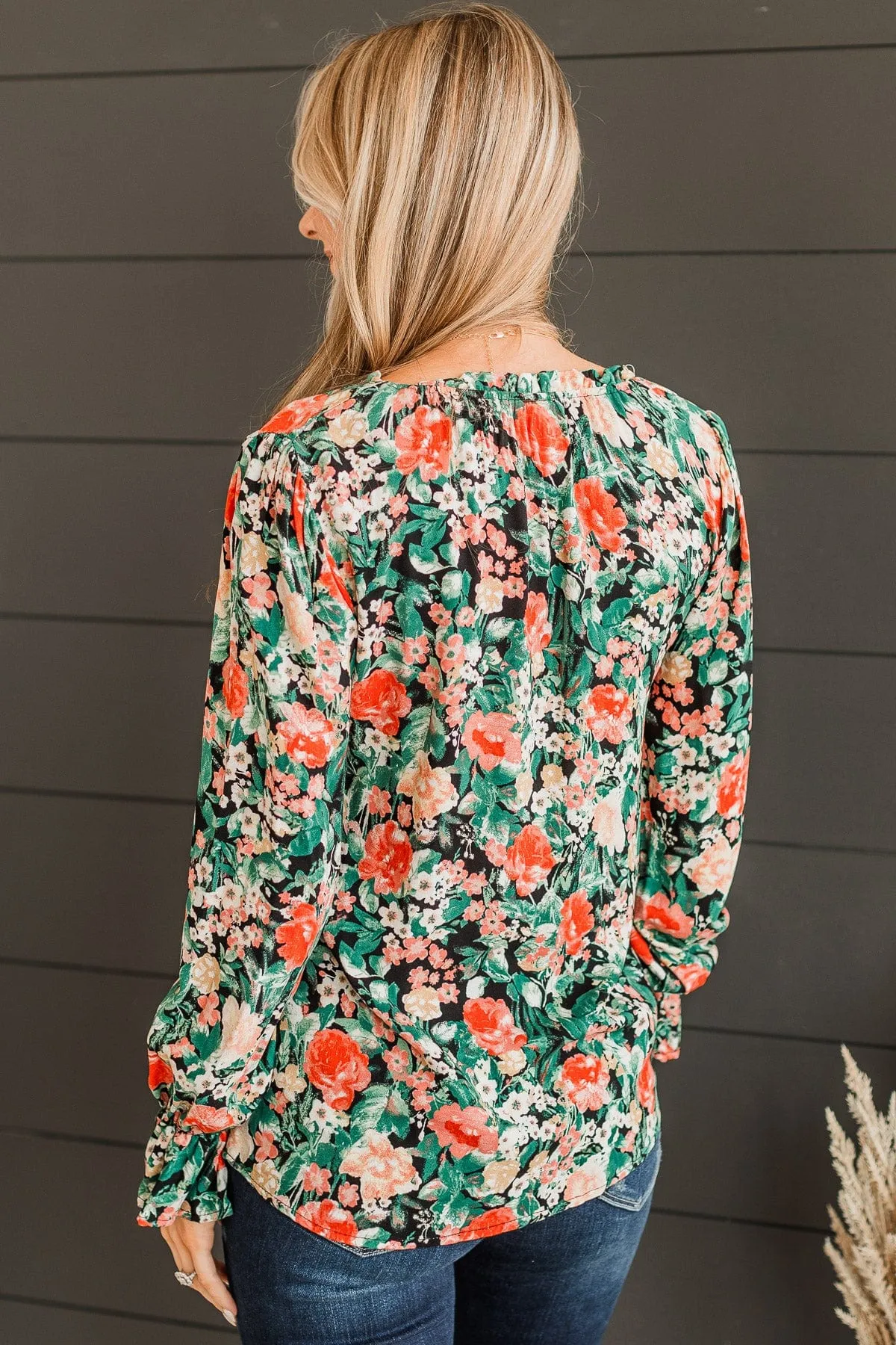 Beautiful Soul Floral Blouse- Black & Green