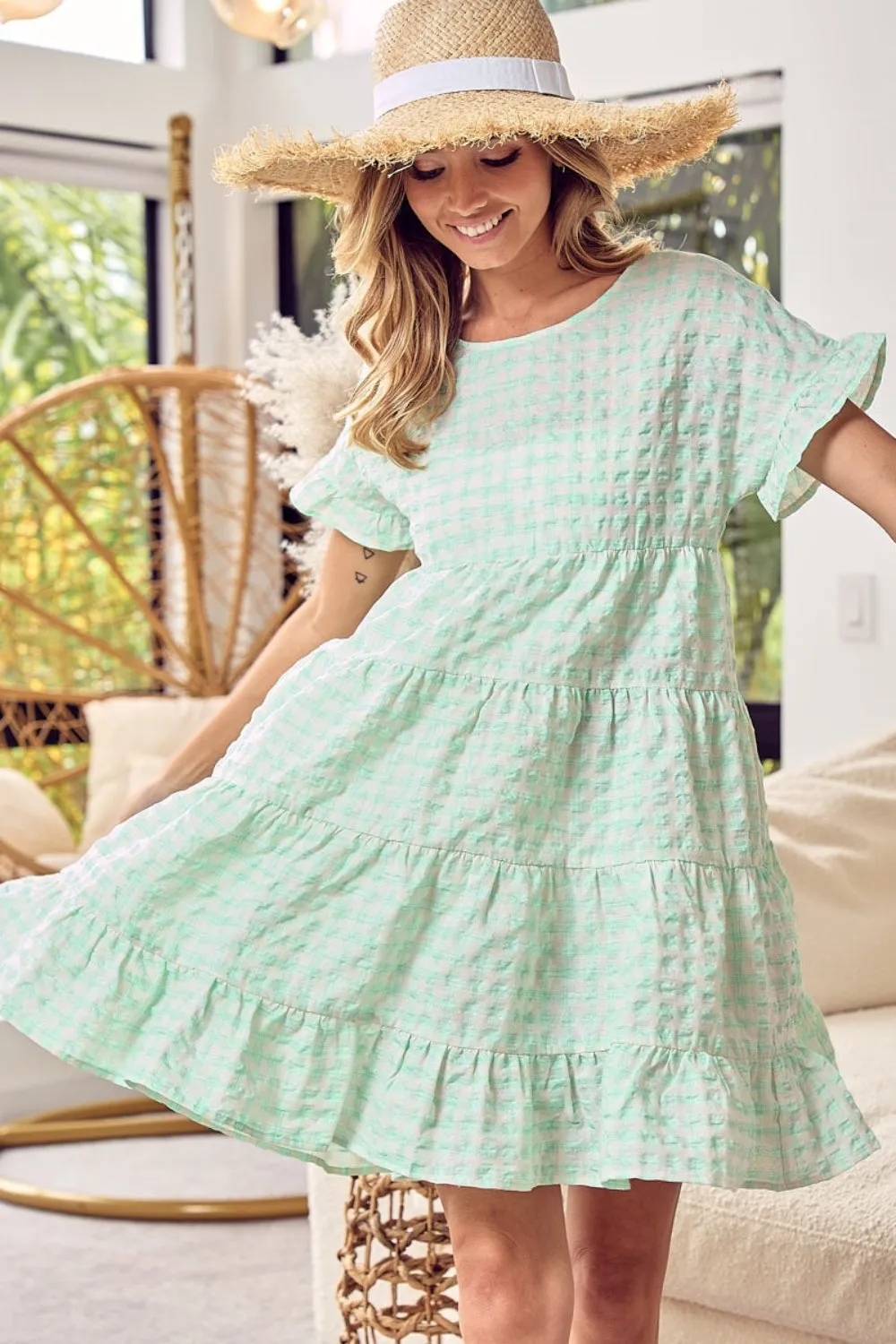 Bethany Ruffled Hem Short Sleeve Tiered Dress