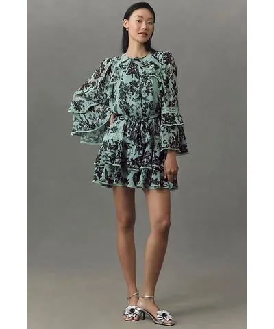 BHLDN Camila Long-Sleeve Chiffon Mini Dress