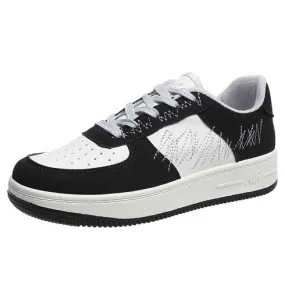 Black white casual sewn accents shoe sneaker