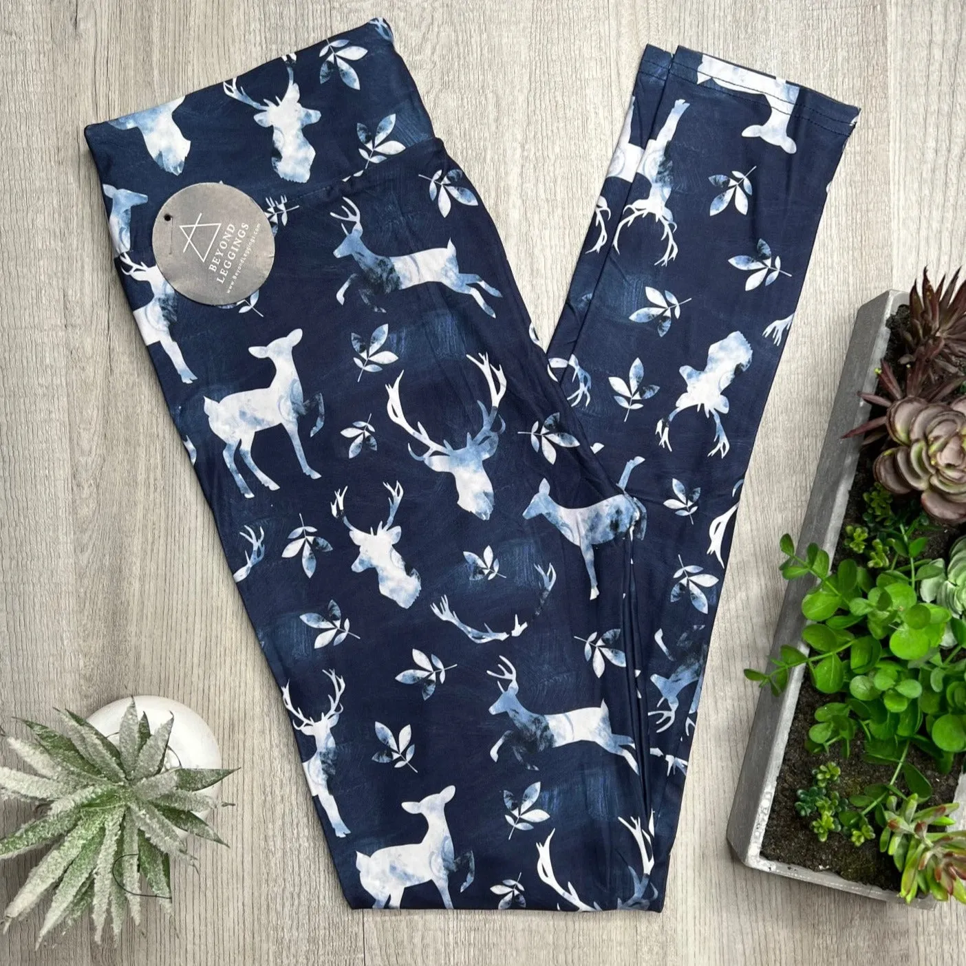 Blue Deer Print Soft Leggings