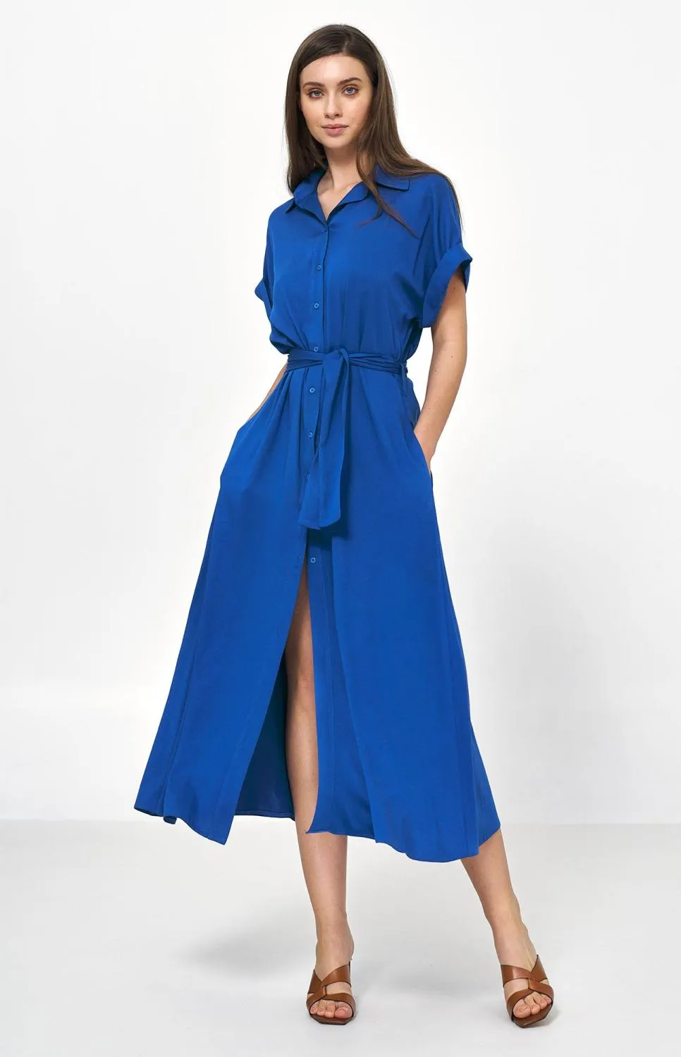 Blue long shirt dress