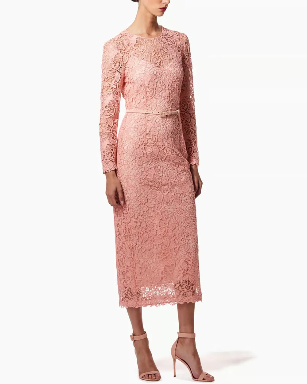 Blush Lace Long Sleeve Midi Dress