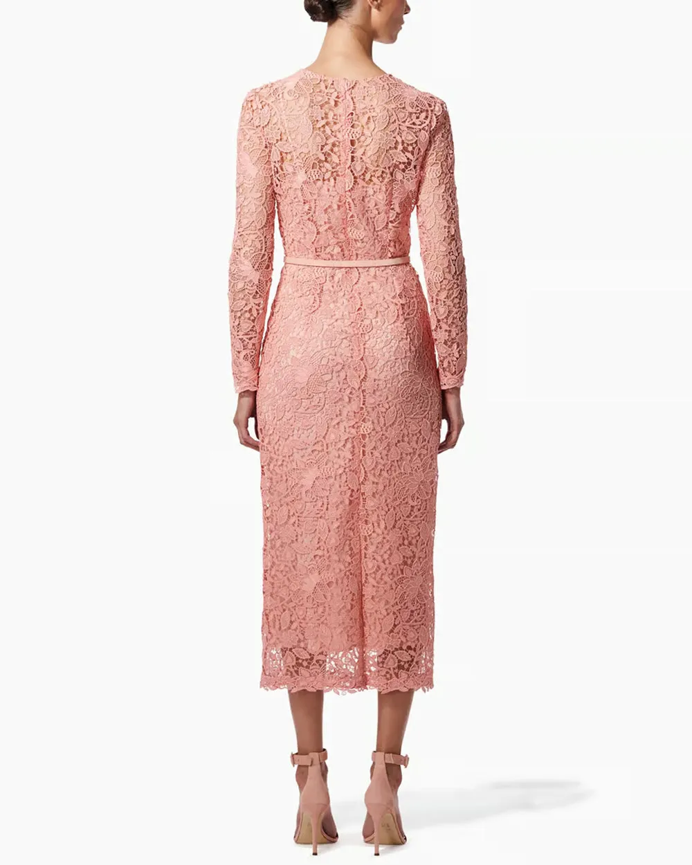 Blush Lace Long Sleeve Midi Dress