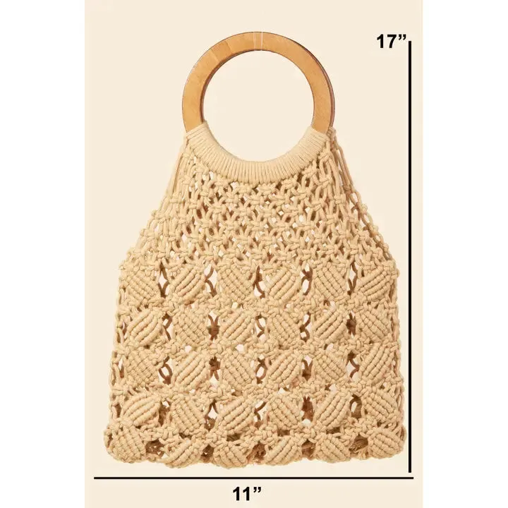 Boho Braided Wooden Handle Bag