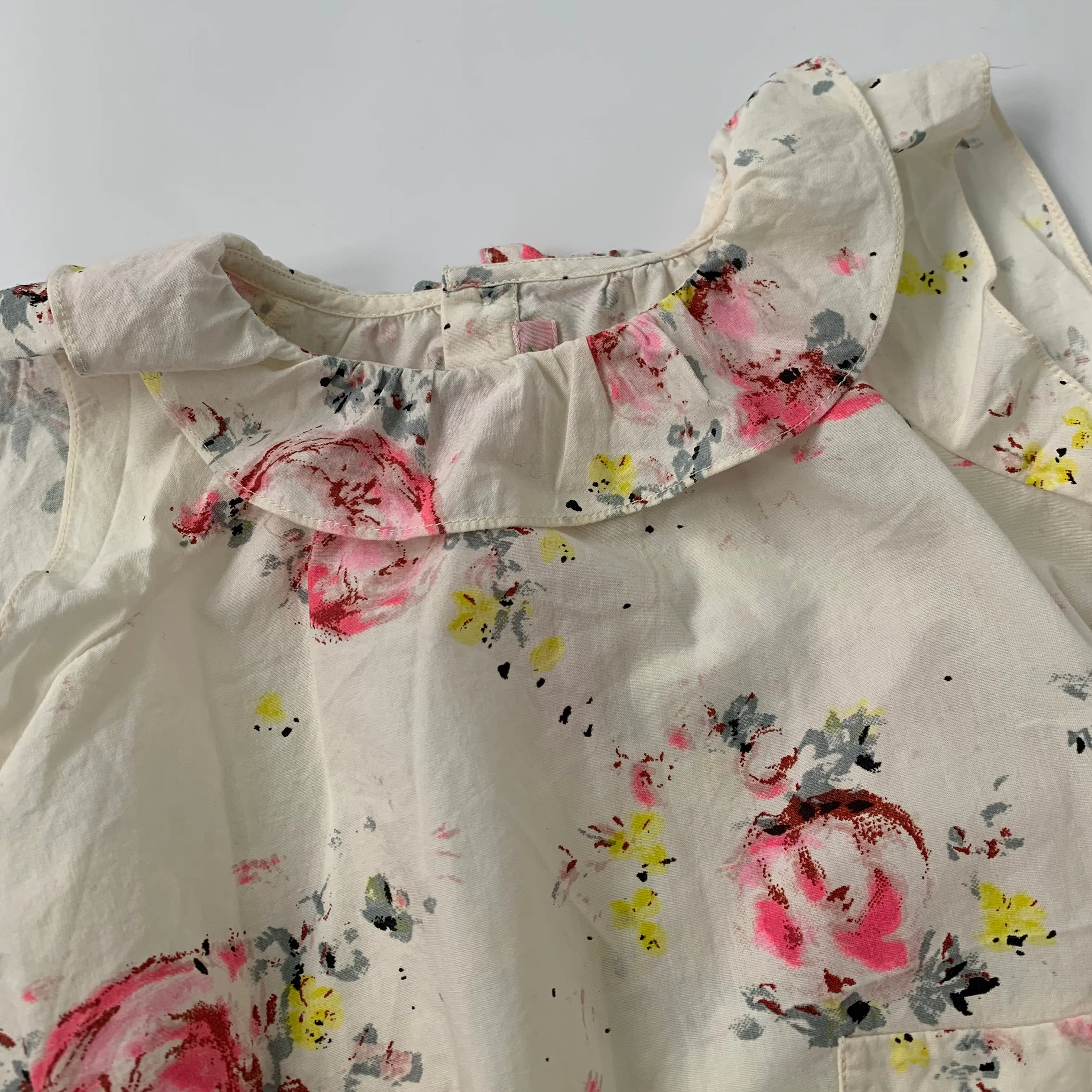 Bonpoint Blurred Rose Print Romper: 6 Months