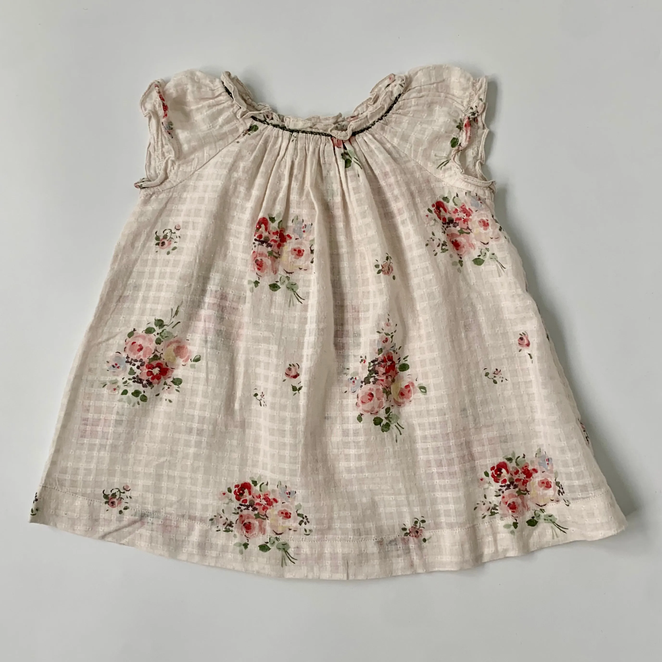 Bonpoint Rose Print Dress With Puff Sleeves: 12 Months