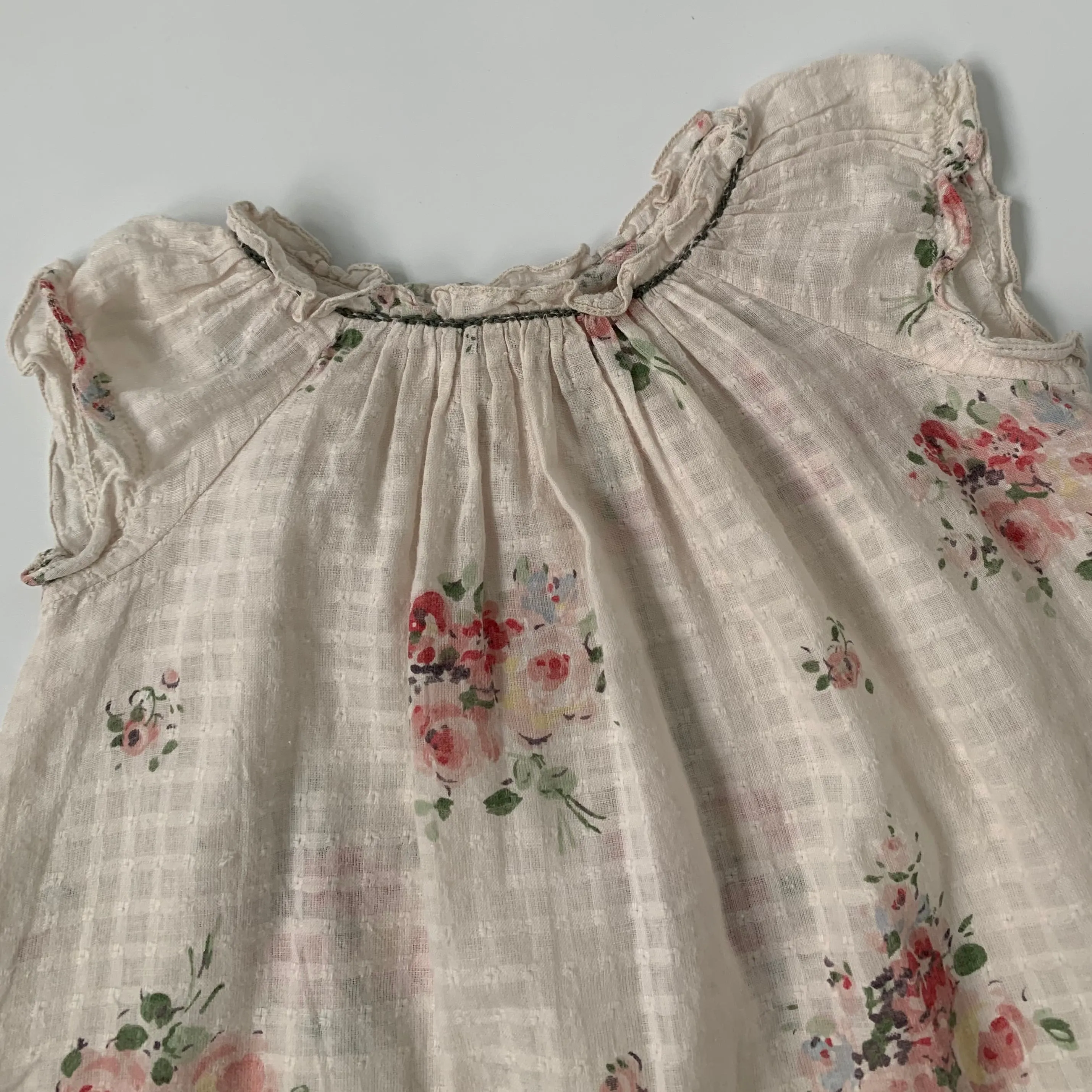 Bonpoint Rose Print Dress With Puff Sleeves: 12 Months