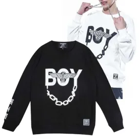 BOY LONDON  |Stripes Studded Street Style U-Neck Long Sleeves Cotton Logo