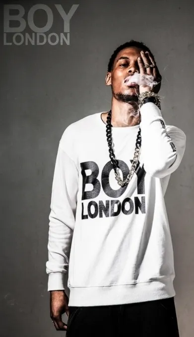 BOY LONDON  |Stripes Unisex Studded Street Style U-Neck Long Sleeves