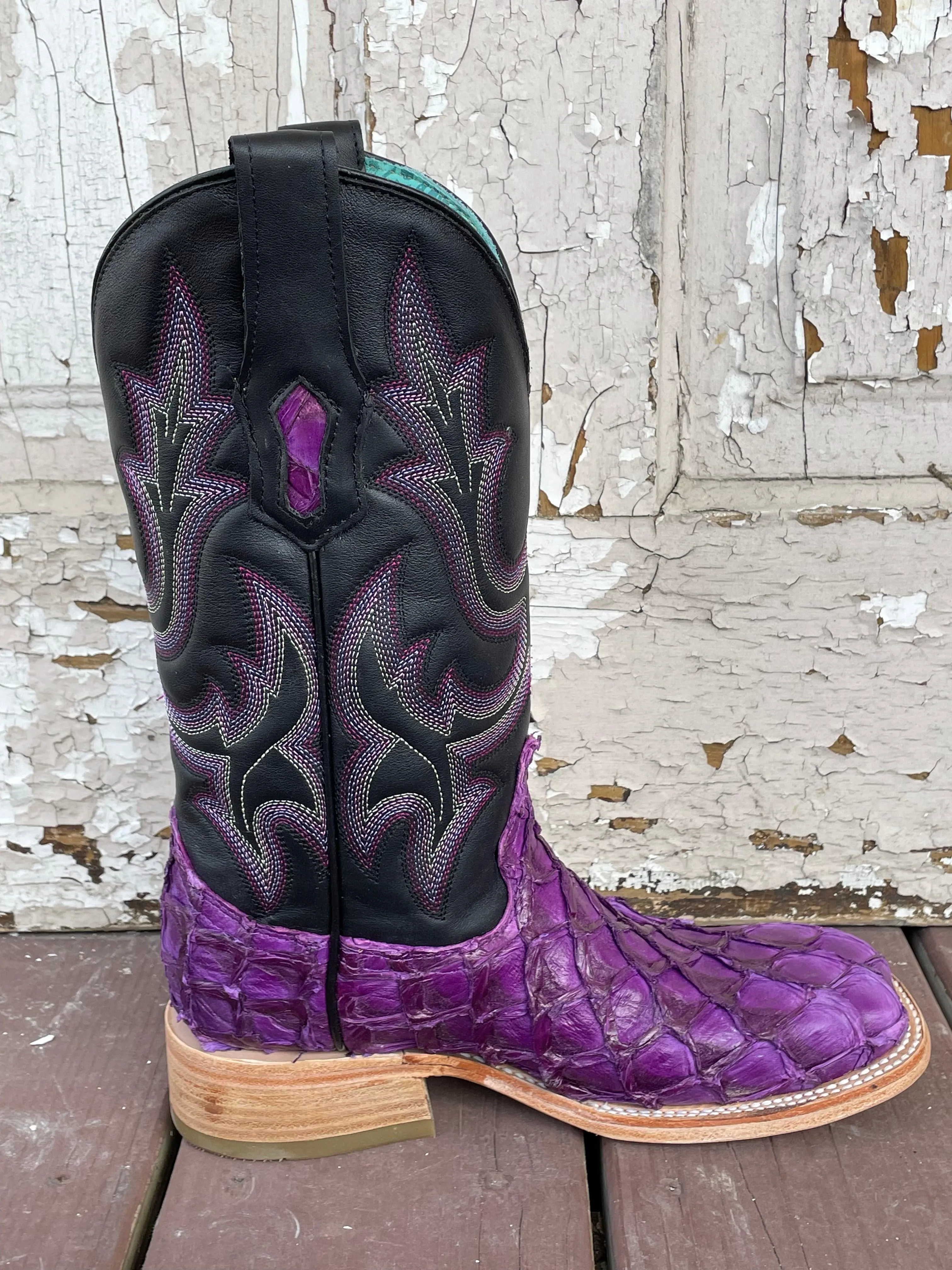 Corral Women's Purple & Black Big Bass Pirarucu Arapaima Square Toe Cowgirl Boots A4385