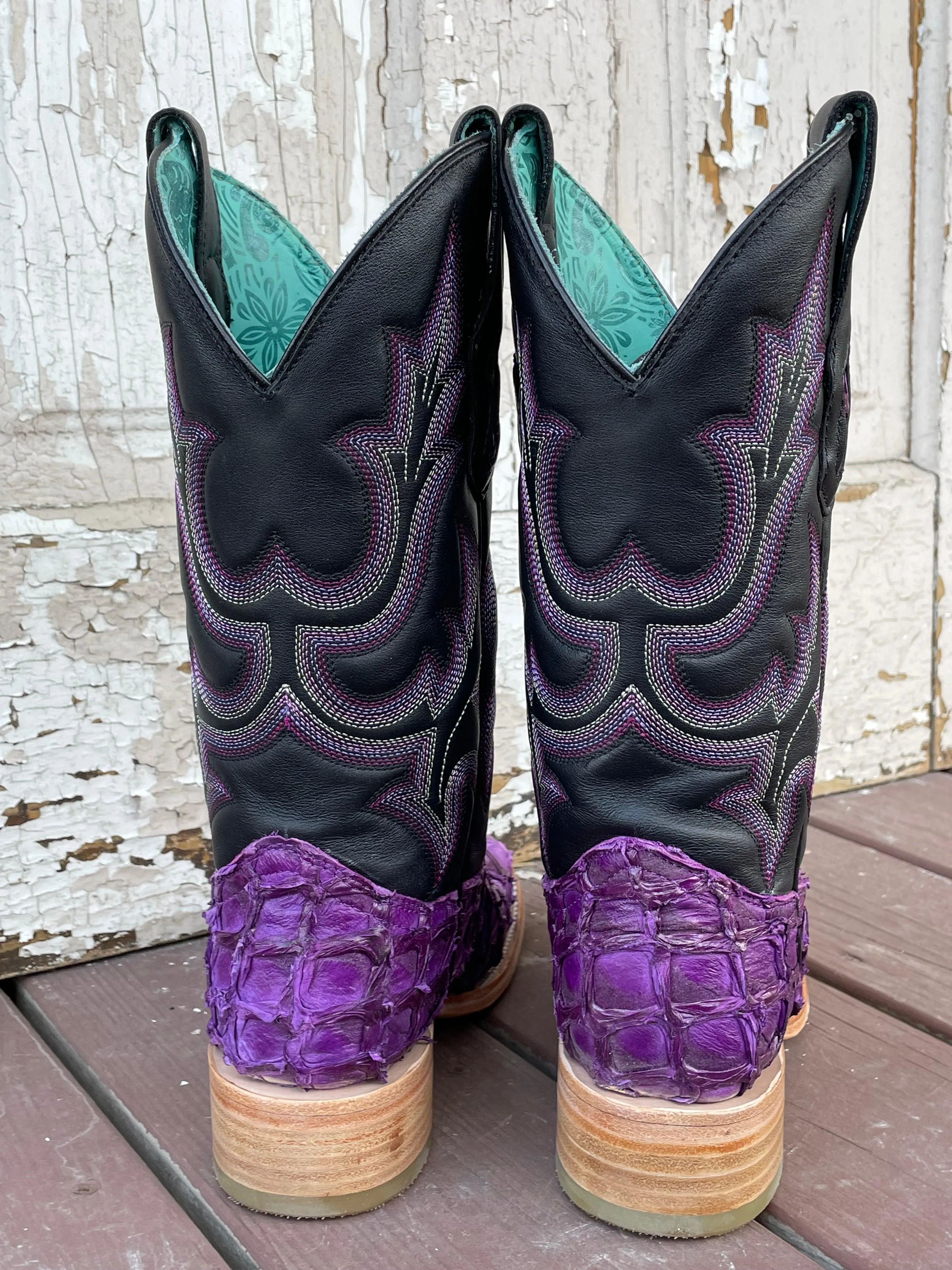 Corral Women's Purple & Black Big Bass Pirarucu Arapaima Square Toe Cowgirl Boots A4385