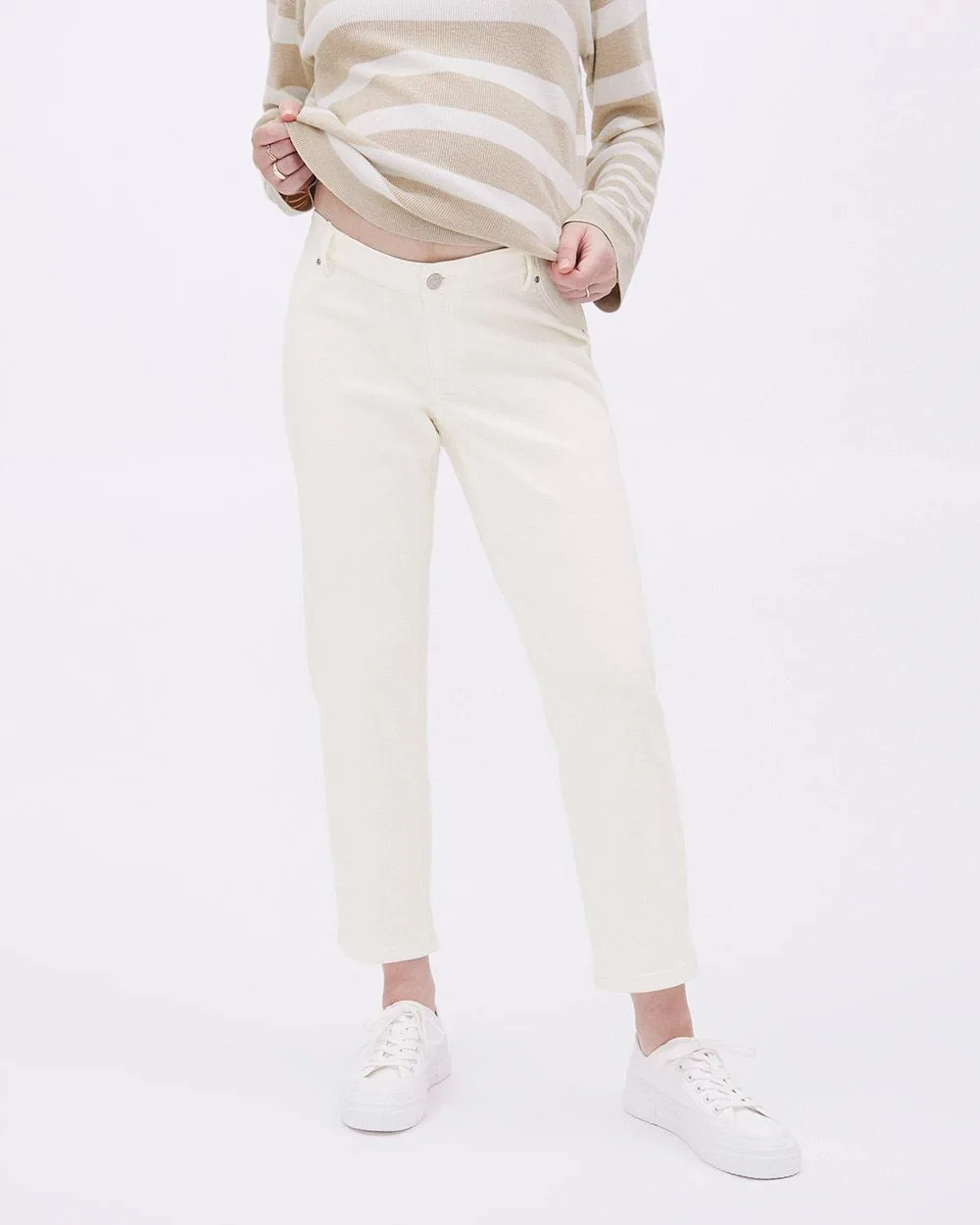 Cream Straight-Leg Ankle Jeans - Thyme Maternity