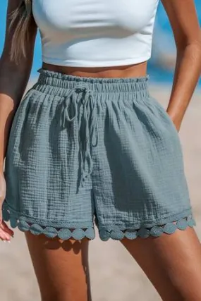 Cupshe Light Blue Elastic Waist Ornate Hem Shorts