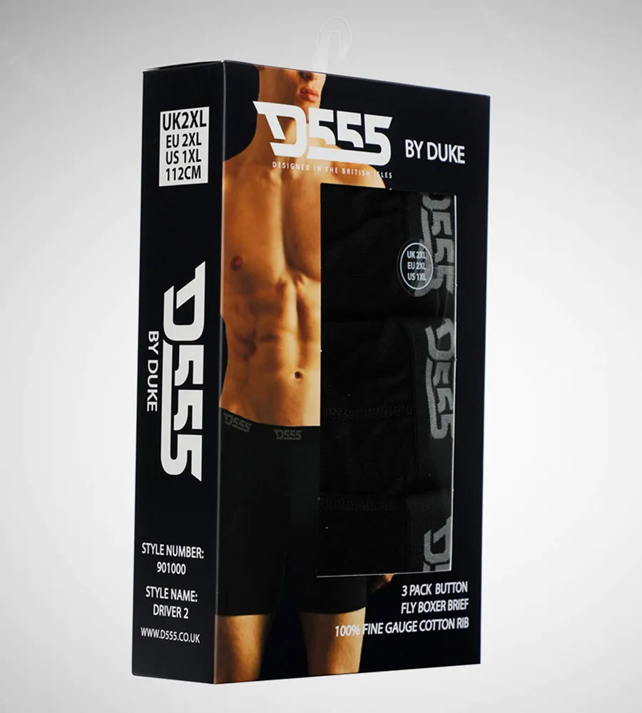 D555 Big Mens Black Cotton Boxer Shorts Pack of Three (DRIVER 2)