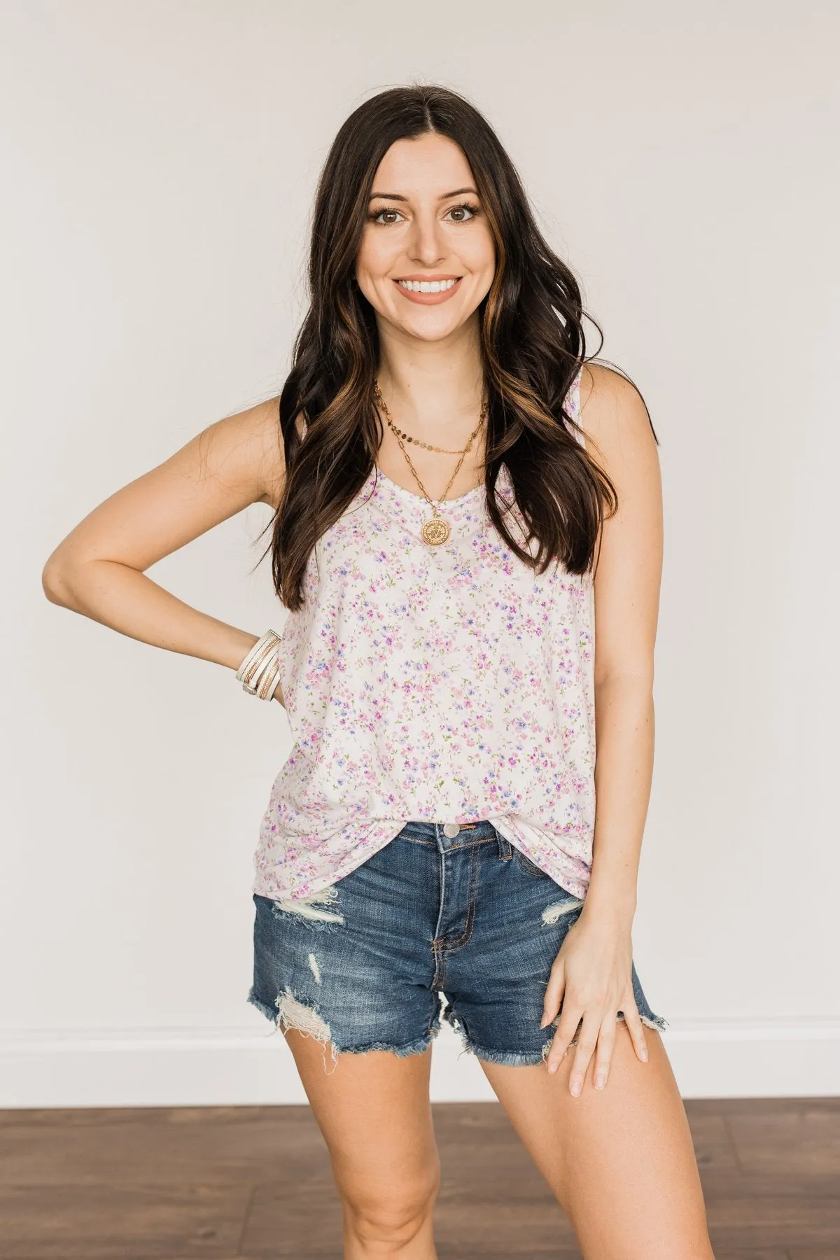 Darling Days Floral Tank- Ivory