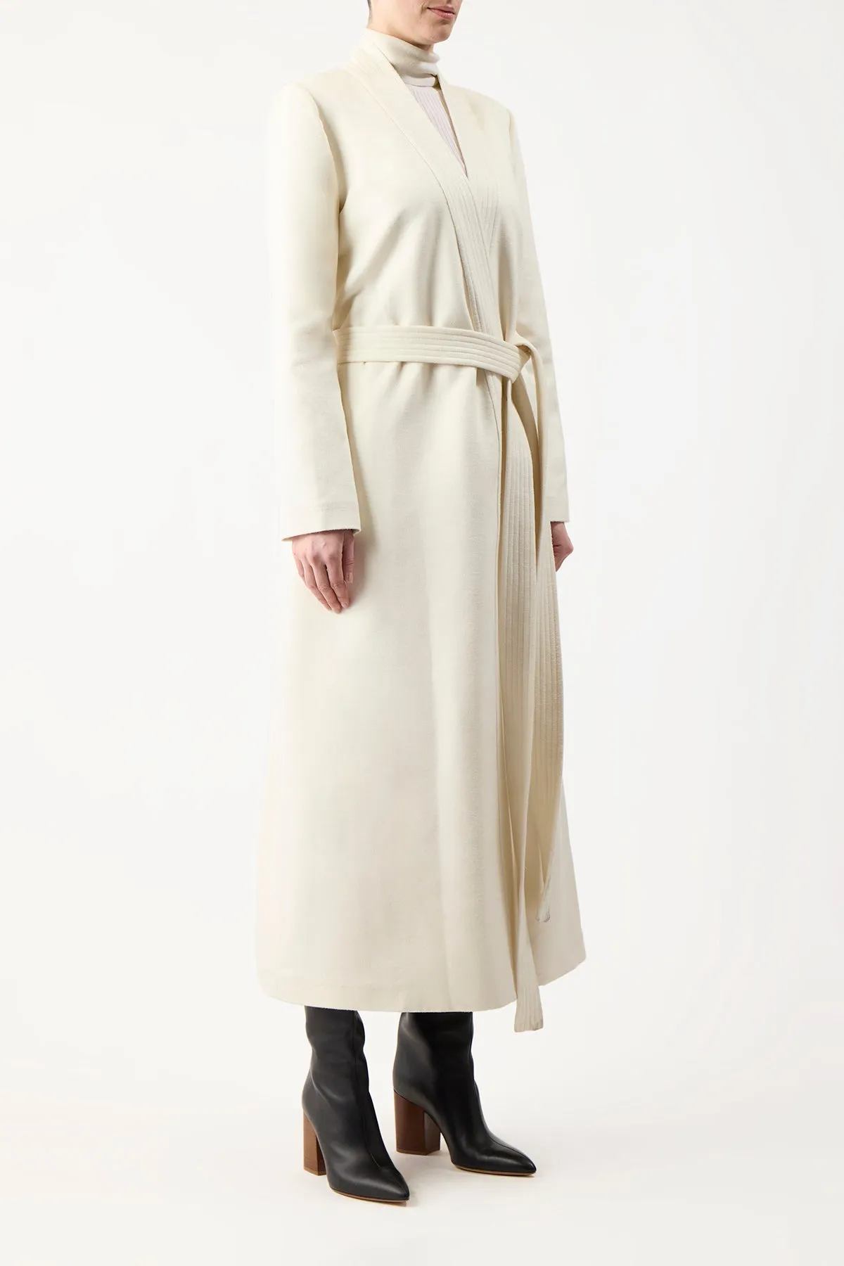 Devon Wrap Coat in Ivory Winter Silk