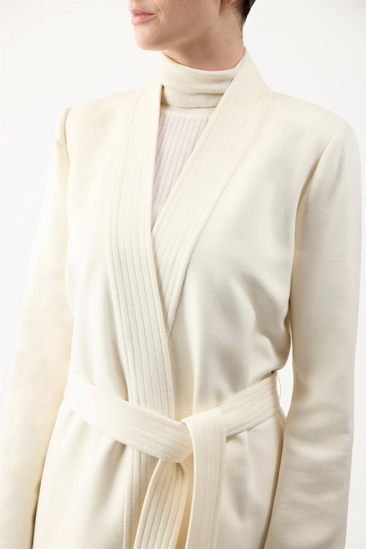 Devon Wrap Coat in Ivory Winter Silk