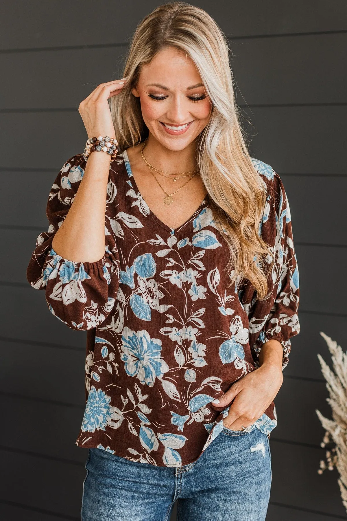 Dreaming Is Believing Floral Blouse- Brown