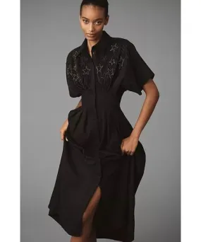 Exquise The Tobie Button-Front Pleated Shirt Dress by Exquise: Embellished Edition