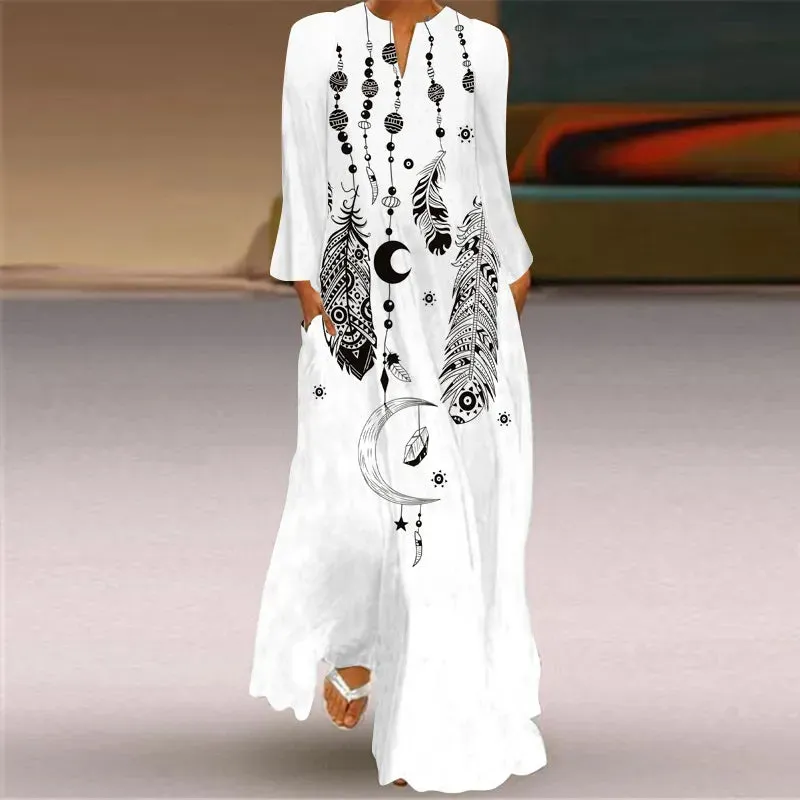 Face Print Vintage Maxi Dress For Women