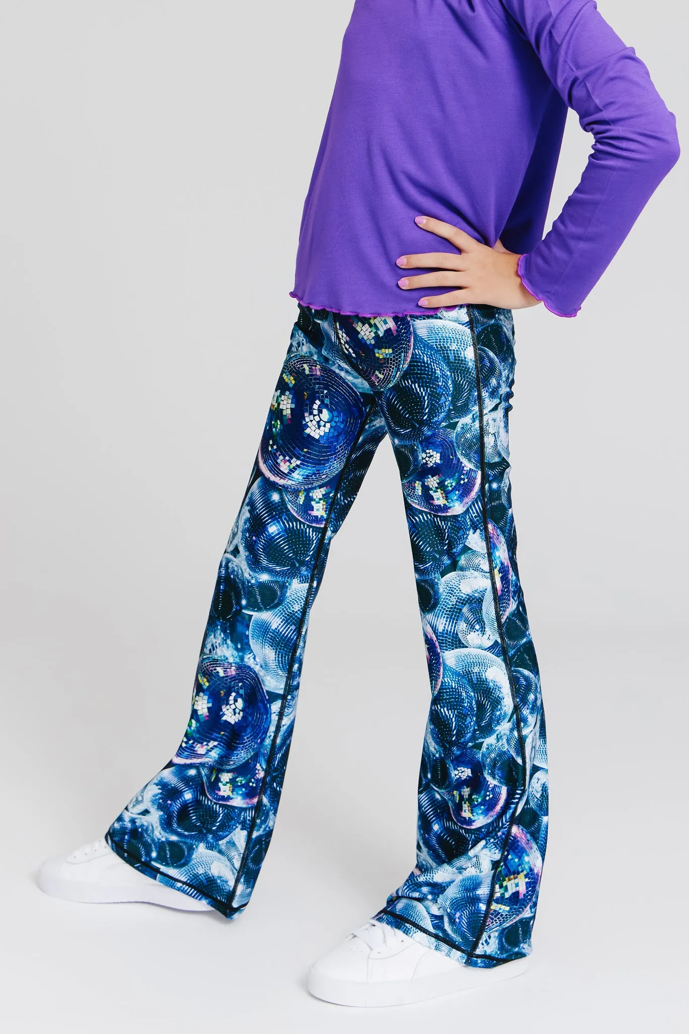 Girls Hi-Shine Flare Leggings in Disco Fever