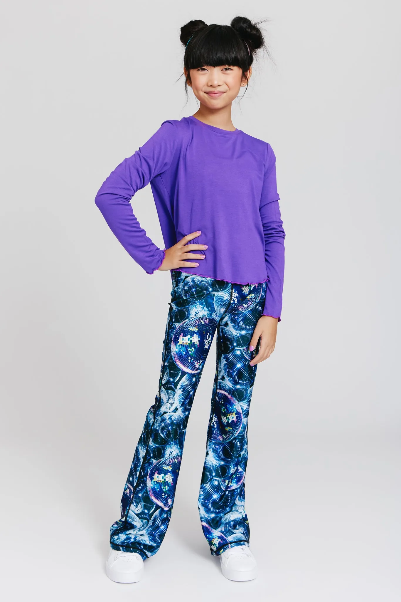 Girls Hi-Shine Flare Leggings in Disco Fever