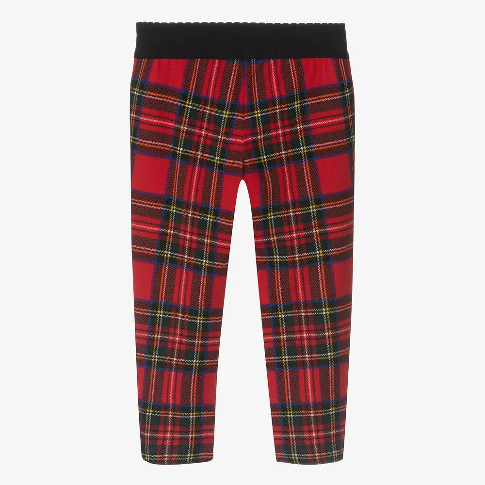 Girls Red Check Leggings