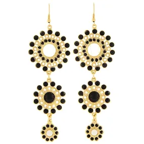 Gold Tone Black and Cream Graduated Dangle Earrings Jewelry