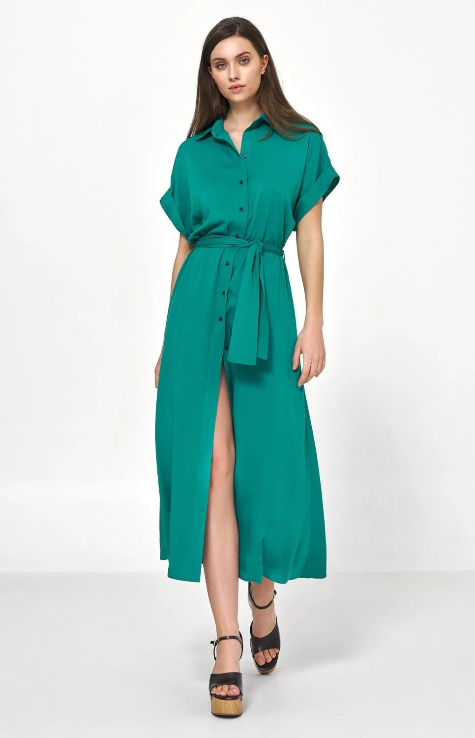 Green long shirt dress