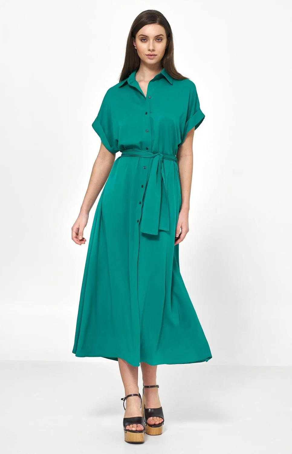 Green long shirt dress