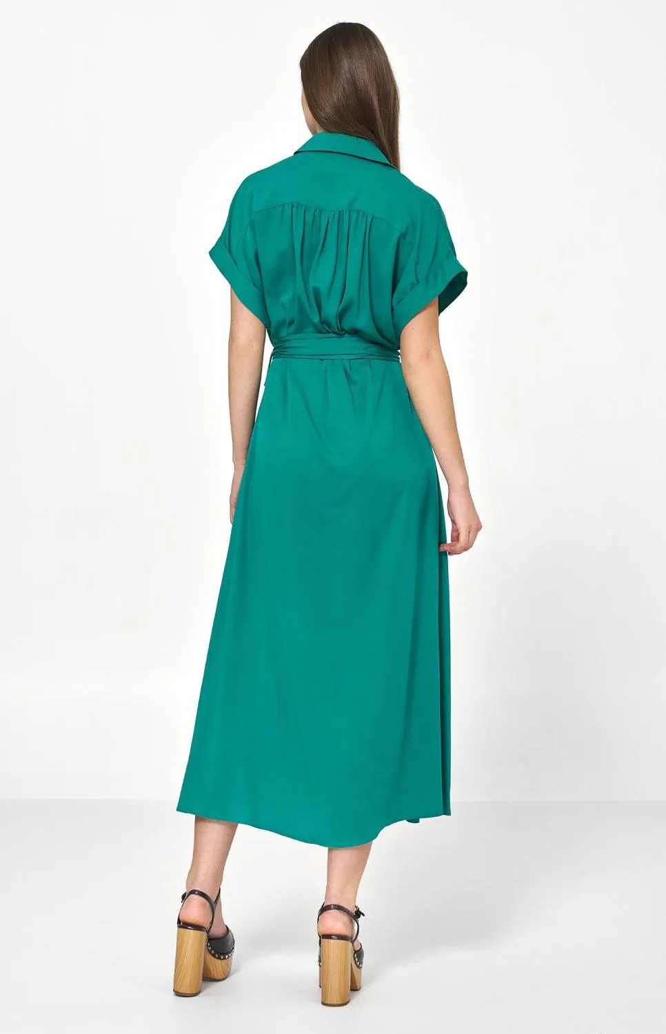 Green long shirt dress