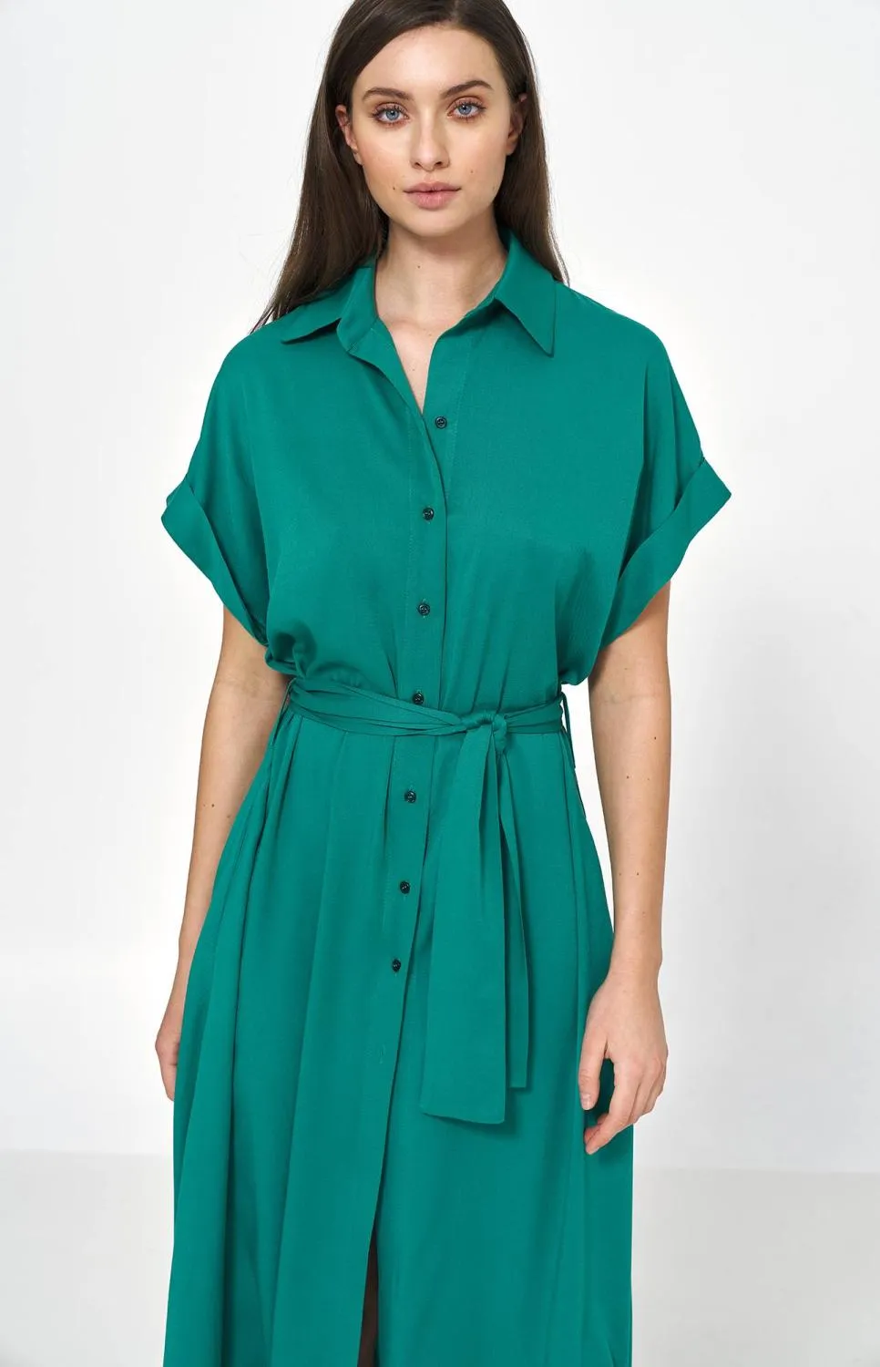 Green long shirt dress