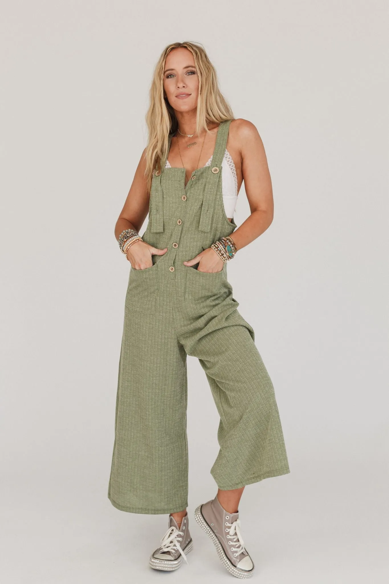 High Hopes Button Up Overalls - Light Olive