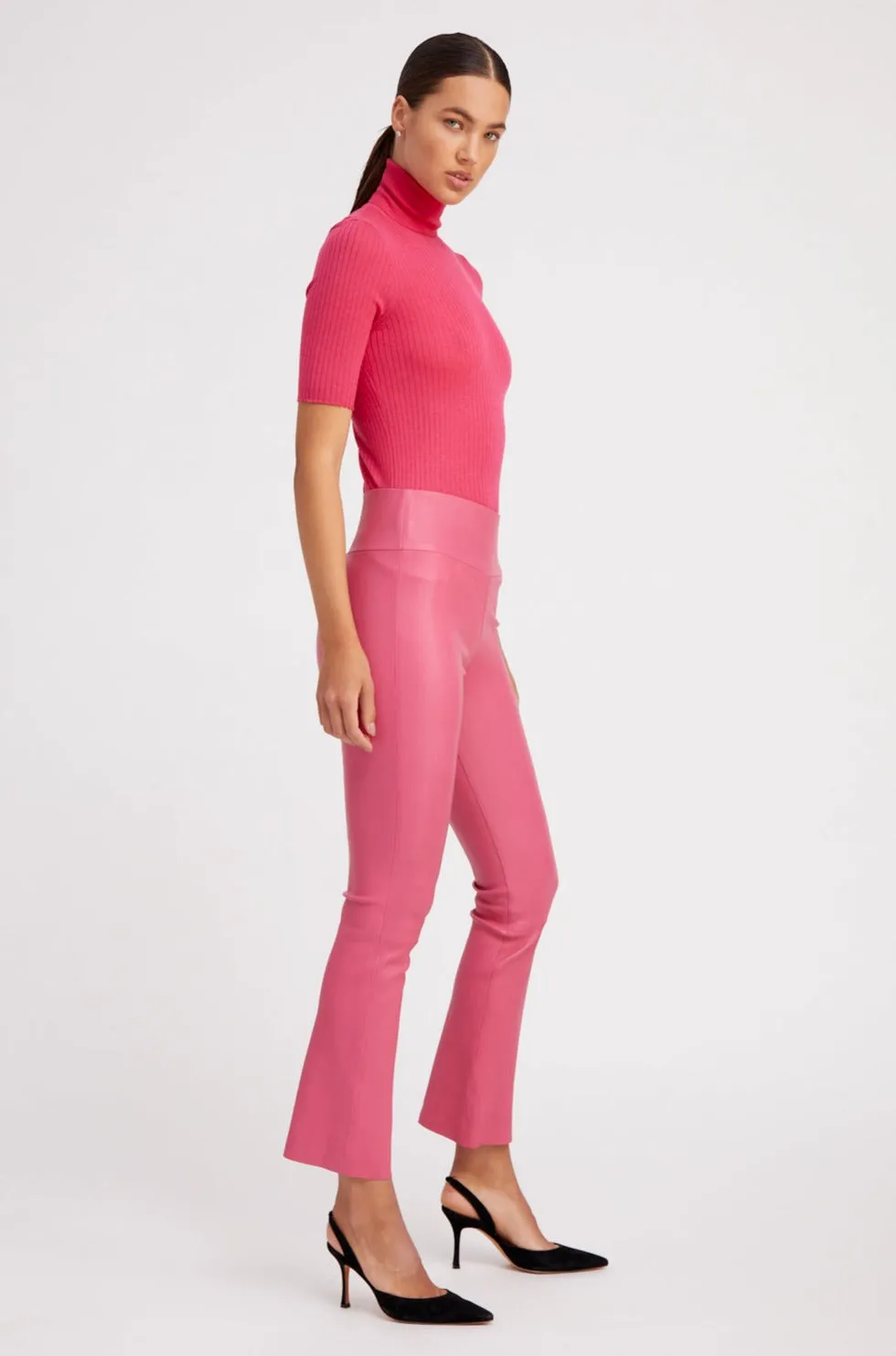 Hot Pink Leather Ankle Flare Leggings