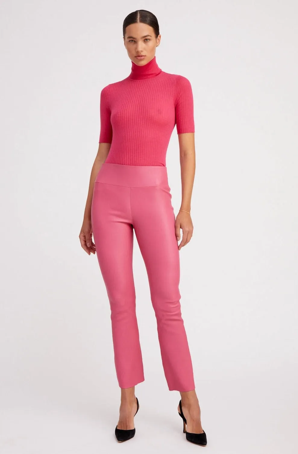 Hot Pink Leather Ankle Flare Leggings