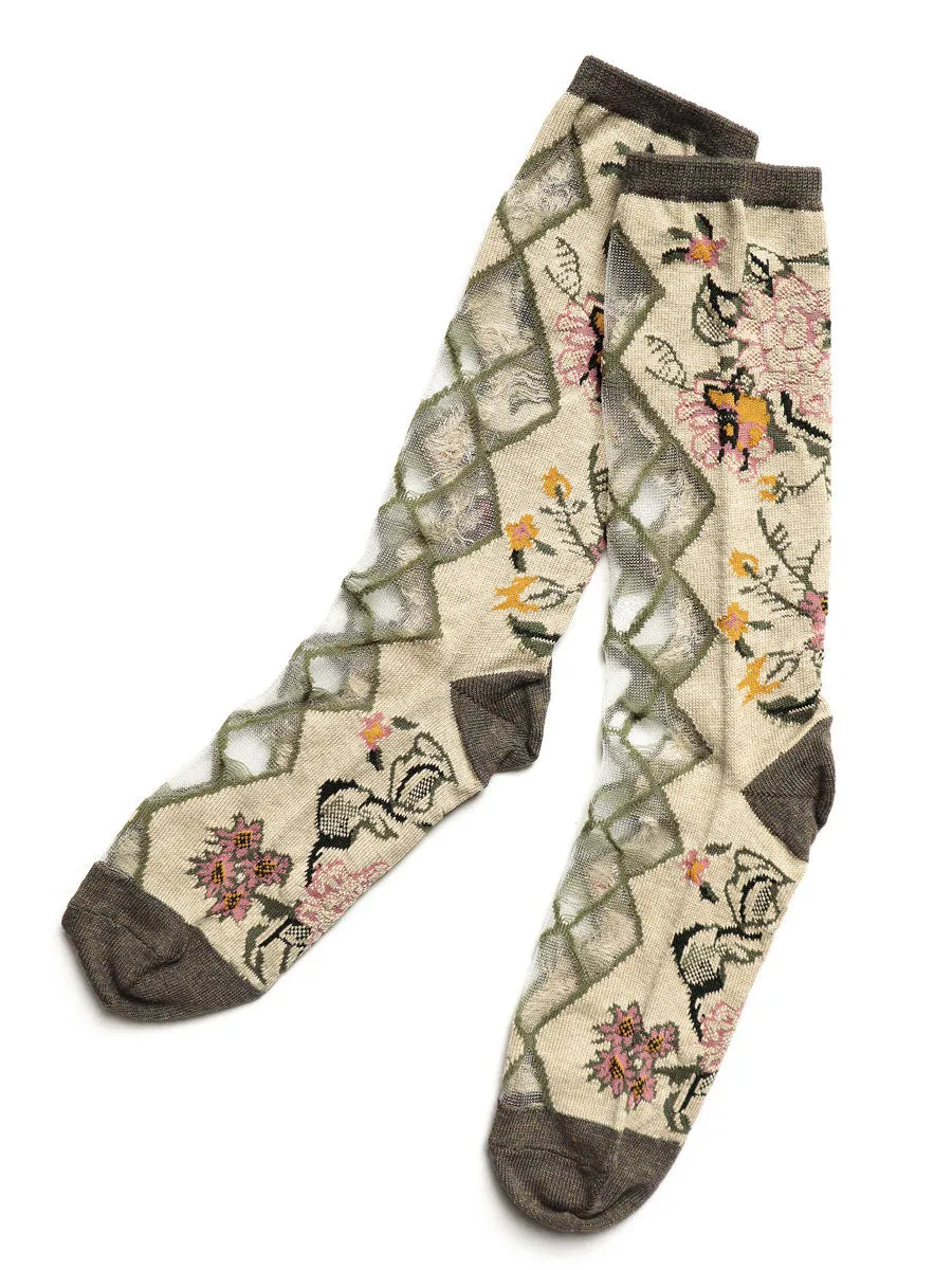 Kapital 156 Gobelin Flower See-through Socks women